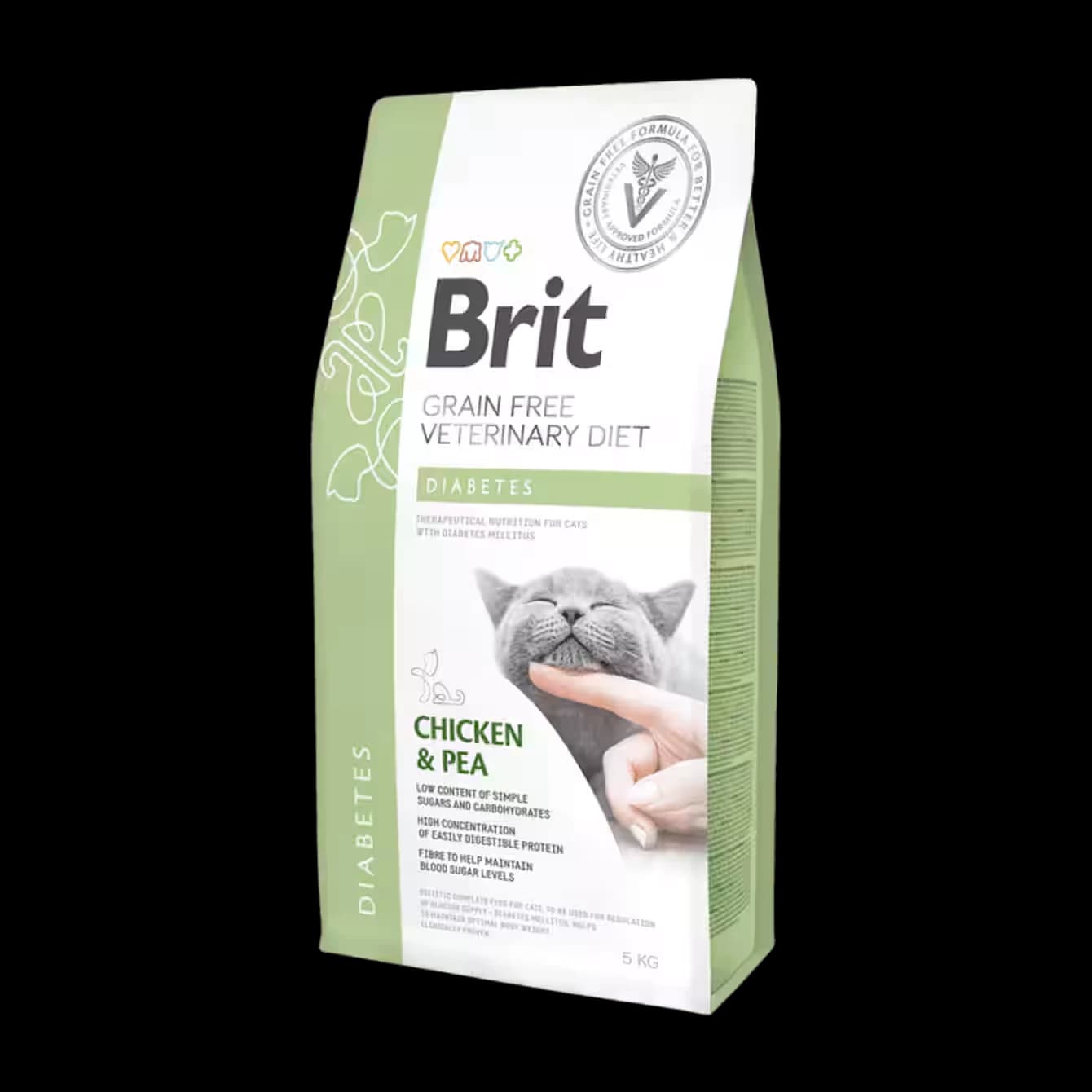 Brit GF Veterinary Diets Cat Diabetes Полнорационный диетический корм с курицей и горохом для кошек с сахарным диабетом, предназначенный для регулирования поступления глюкозы.