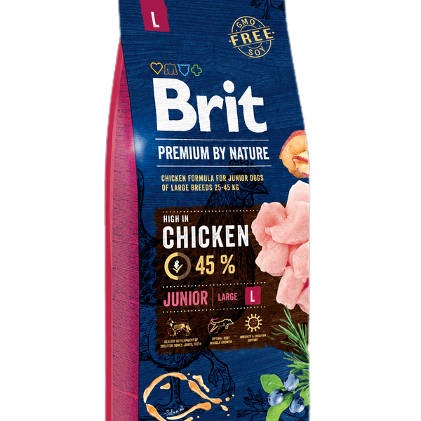 Brit Premium by Nature չոր կեր մեծ ցեղատեսակի պատանի շների համար՝ հավով