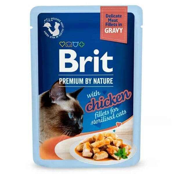 Brit Premium by Nature թաց կեր ստերջացված կատուների համար՝ հավի ֆիլե սոուսի մեջ