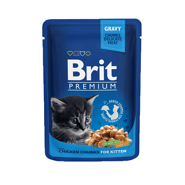 Brit Premium թաց կեր կատվի ձագերի համար՝ հավի կտորներ սոուսի մեջ