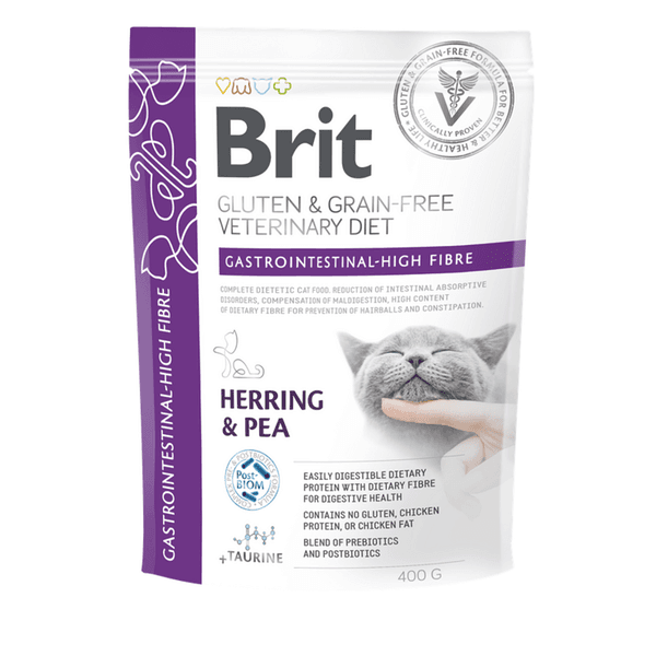 Brit Veterinary Diet Gastrointestinal High Fibre — բուժիչ չոր կեր կատուների համար՝ մարսողական խնդիրների դեպքում, ծովատառեխով և ոլոռով
