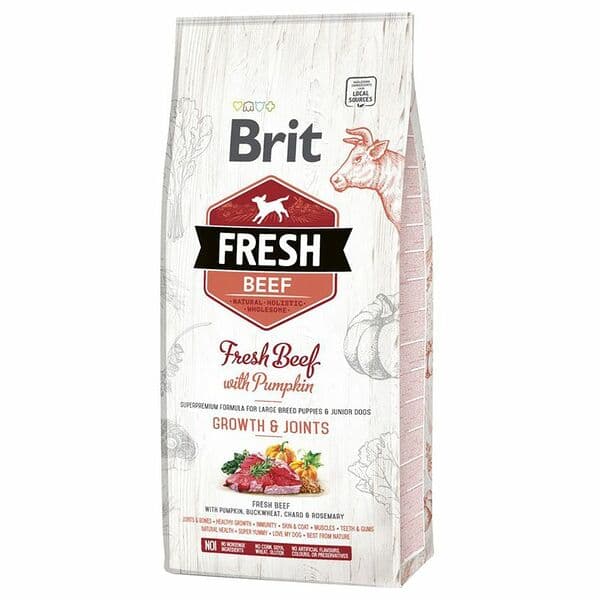 Brit Fresh չոր կեր մեծ ցեղատեսակի ձագերի և պատանի շների համար՝ տավարով և դդումով