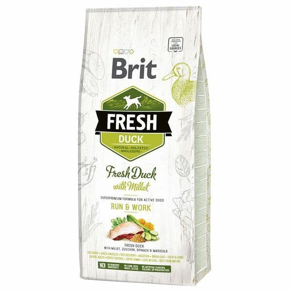 Brit Fresh չոր կեր ակտիվ շների համար՝ բադով և կորեկով