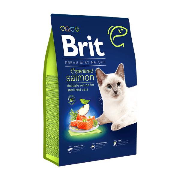 Brit Premium by Nature չոր կեր ստերջացված կատուների համար՝ սաղմոնով