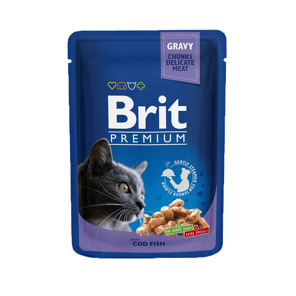Brit Premium թաց կեր չափահաս կատուների համար՝ ձողաձկան կտորներ սոուսի մեջ