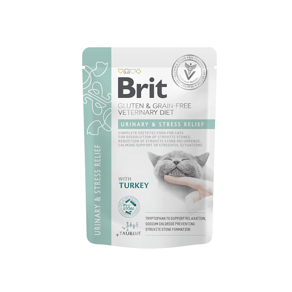 Brit Veterinary Diet Urinary & Stress Relief — բուժիչ թաց կեր կատուների համար՝ միզուղիների խնդիրների և սթրեսի դեպքում, հավի և հնդկահավի ֆիլե սոուսում