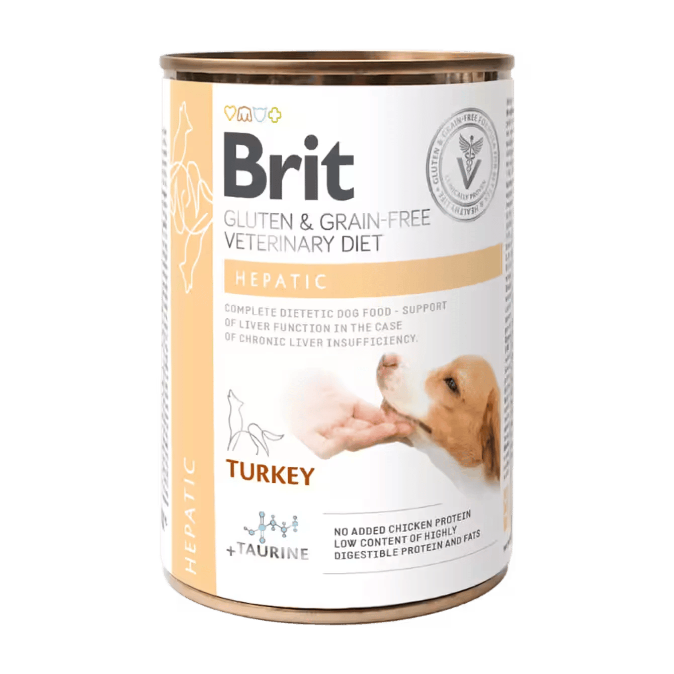 Brit GF Veterinary Diets Dog Can Hepatic Լիարժեք դիետիկ կեր հնդկահավով՝ լյարդի քրոնիկ անբավարարություն ունեցող շների համար՝ լյարդի գործառույթին աջակցելու նպատակով։