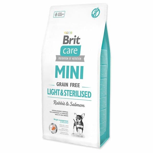 Brit Care չոր կեր մինի ցեղատեսակի ստերջացված և ավելորդ քաշ ունեցող շների համար՝ առանց հացահատիկի, ճագարով և սաղմոնով