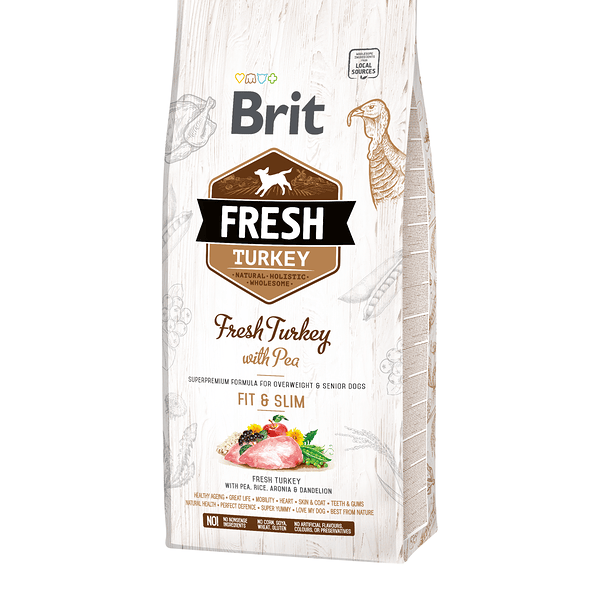 Brit Fresh dry food for overweight and senior dogs, turkey & peas