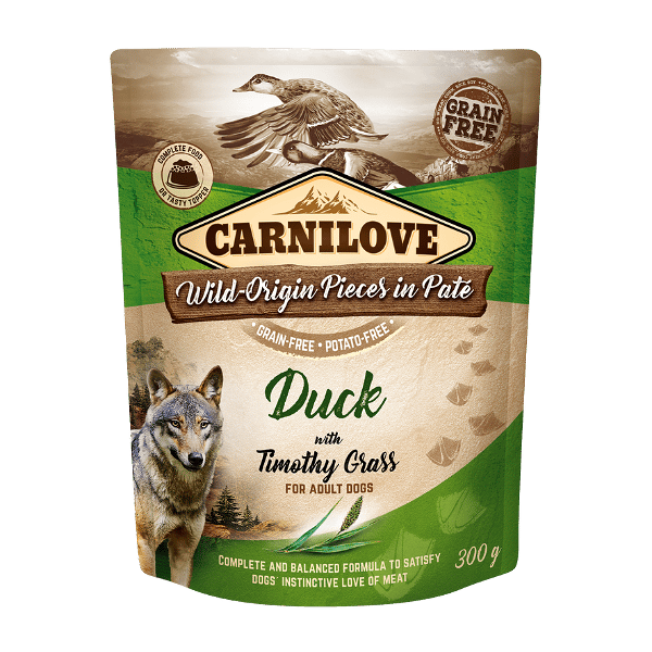Carnilove wet food for adult dogs, duck & timothy grass