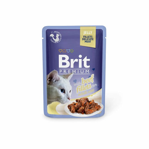 Brit Premium by Nature wet food for adult cats, fillets with beef in jelly