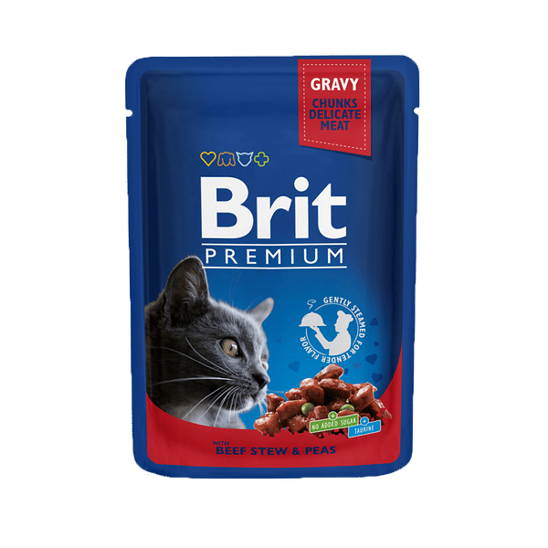 Brit Premium wet food for adult cats, beef & peas in gravy