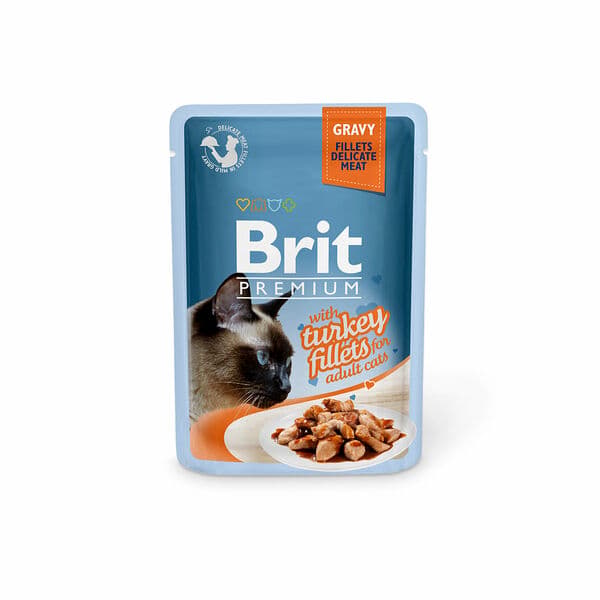Brit Premium by Nature wet food for adult cats, fillets with turkey in gravy