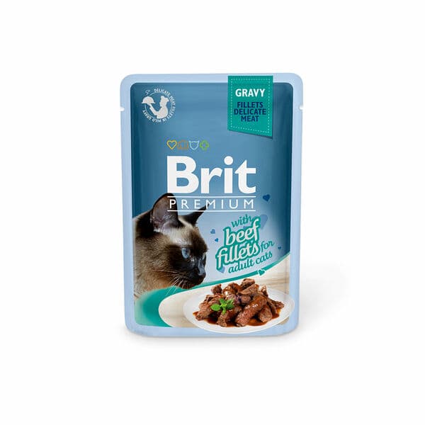 Brit Premium wet food for adult cats, beef fillets in gravy