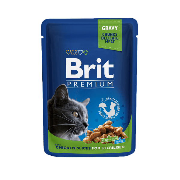 Brit Premium wet food for sterilised cats, chicken chunks in gravy