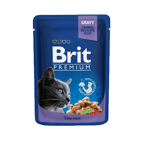 Brit Premium wet food for adult cats, cod in gravy