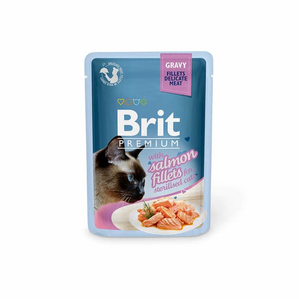 Brit Premium թաց կեր ստերջացված կատուների համար՝ սաղմոնի ֆիլե սոուսի մեջ