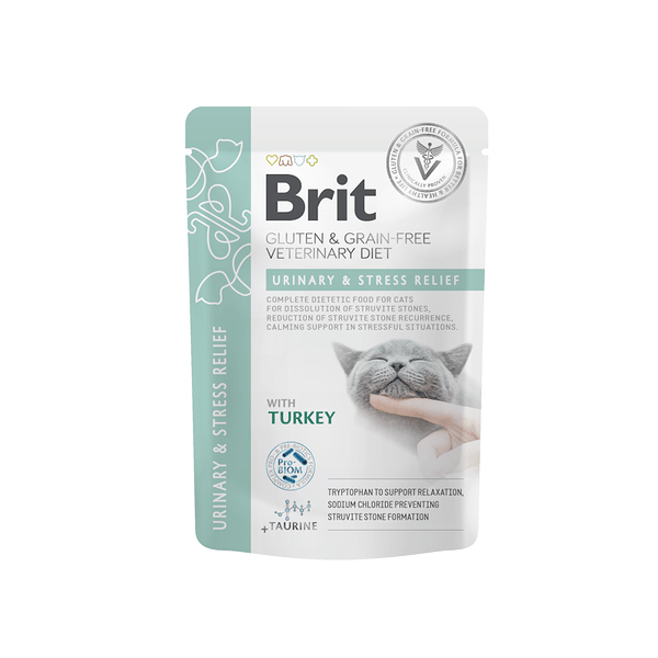 Brit Veterinary Diet Urinary & Stress Relief veterinary wet food for cats with urinary tract problems and stress, chicken & turkey fillets in gravy