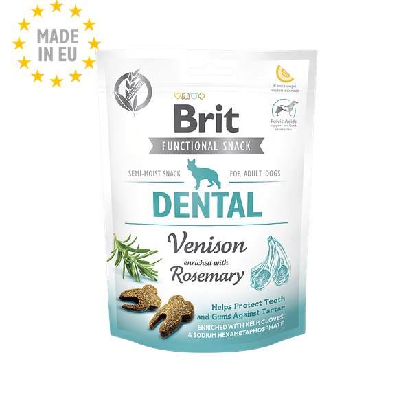 Brit Care Functional Snack Dental semi-moist treats for adult dogs, venison & rosemary