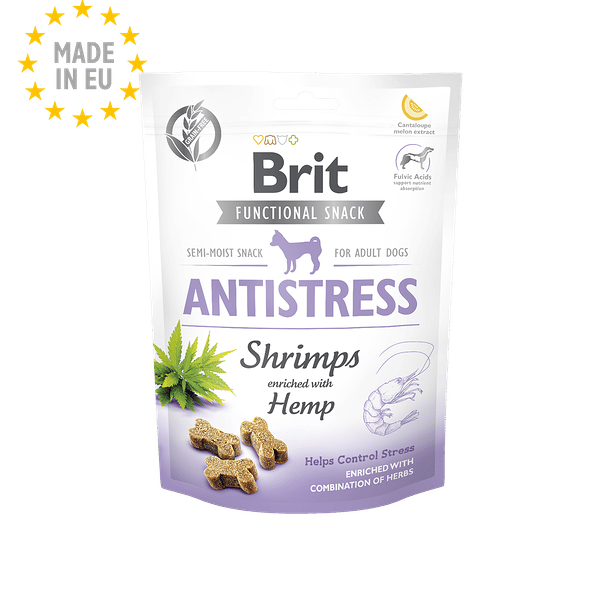 Brit Care Functional Snack Antistress semi-moist treats for adult dogs, shrimp & hemp