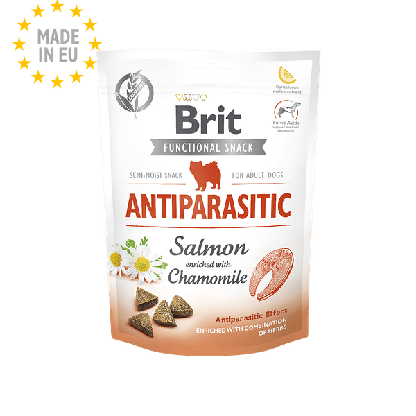 Brit Care Functional Snack Antiparasitic semi-moist treats for adult dogs, salmon & chamomile